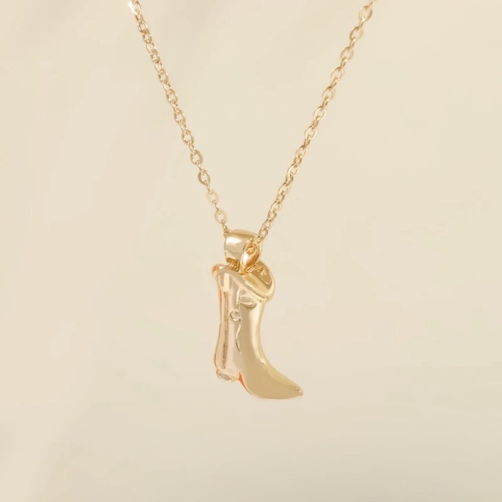 New Western Texas Cowgirl Boot Pendant Necklace